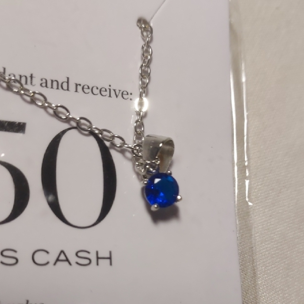 Elegant Necklace  September Sapphire Blue Pendant on Silver Chain